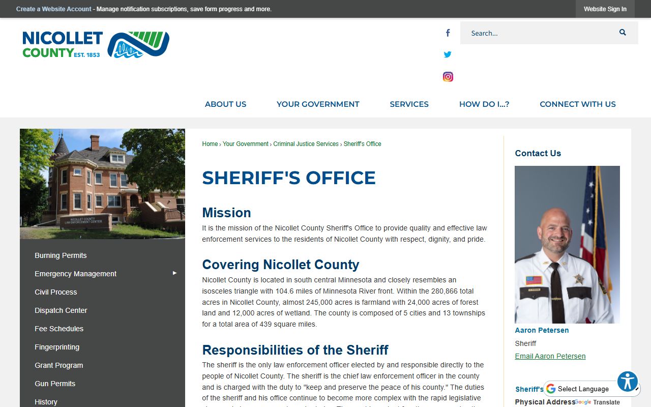 Nicollet County arrest records Sheriff's Office page