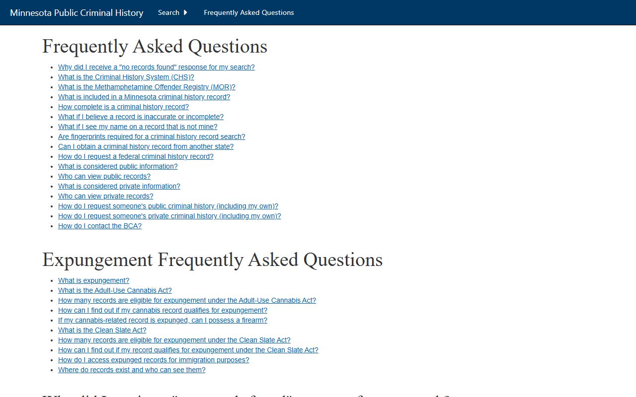 Nicollet County criminal court records BCA public criminal history FAQ