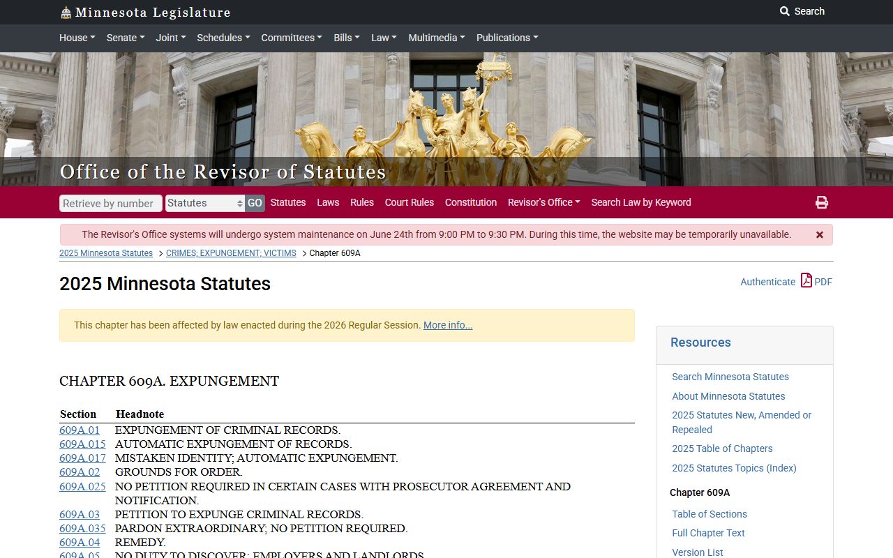 Nicollet County criminal court records Minnesota expungement chapter
