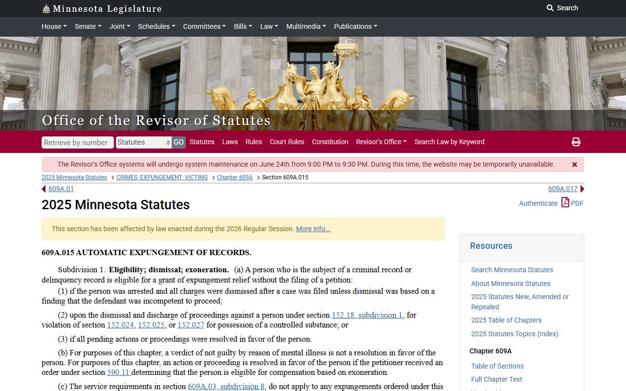 Nicollet County criminal court records Minnesota Clean Slate automatic expungement statute