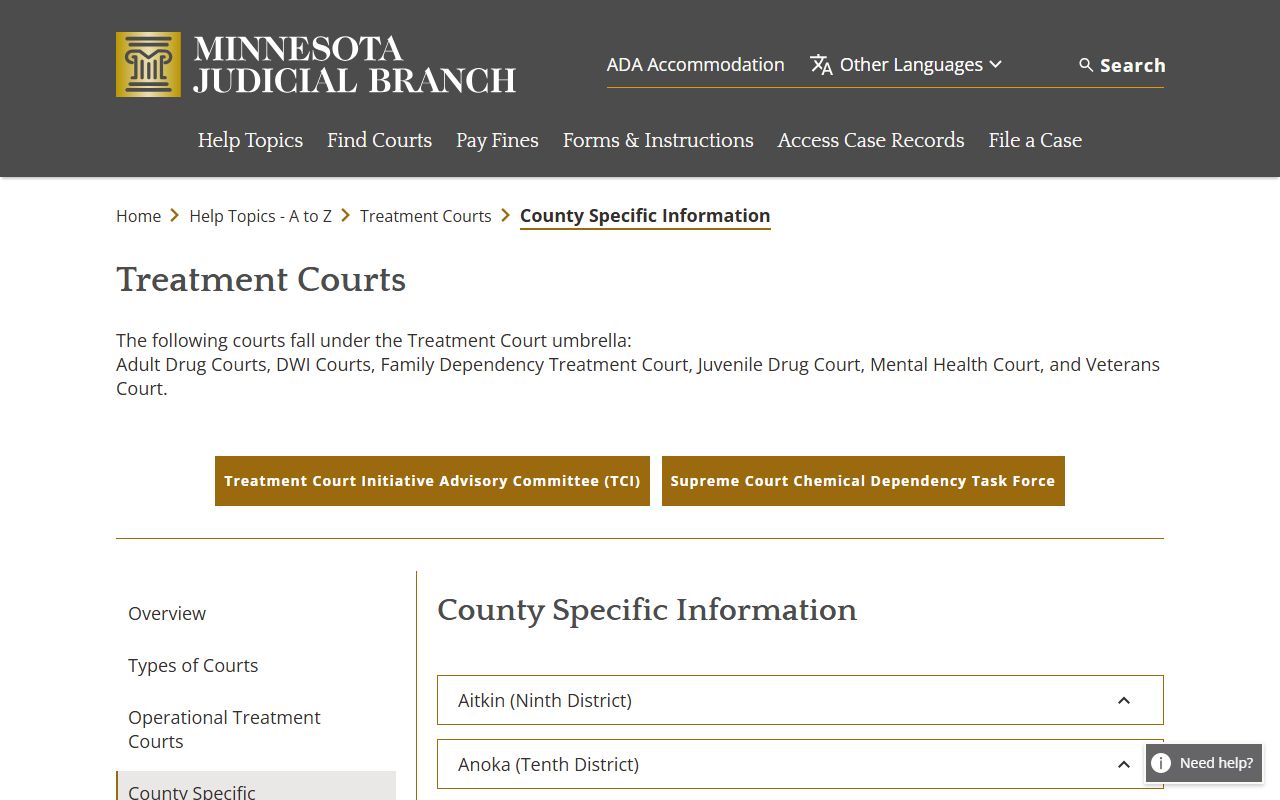Nicollet County District Court county specific treatment court list