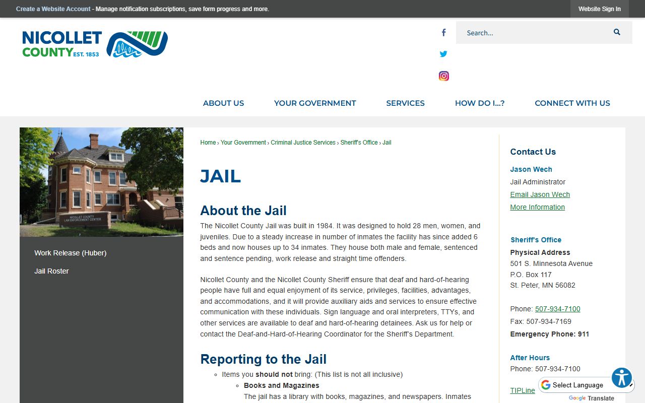 Nicollet County inmate records jail page