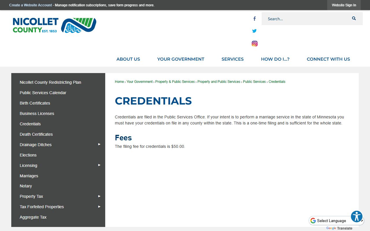 Nicollet County marriage divorce records marriage officiant credentials
