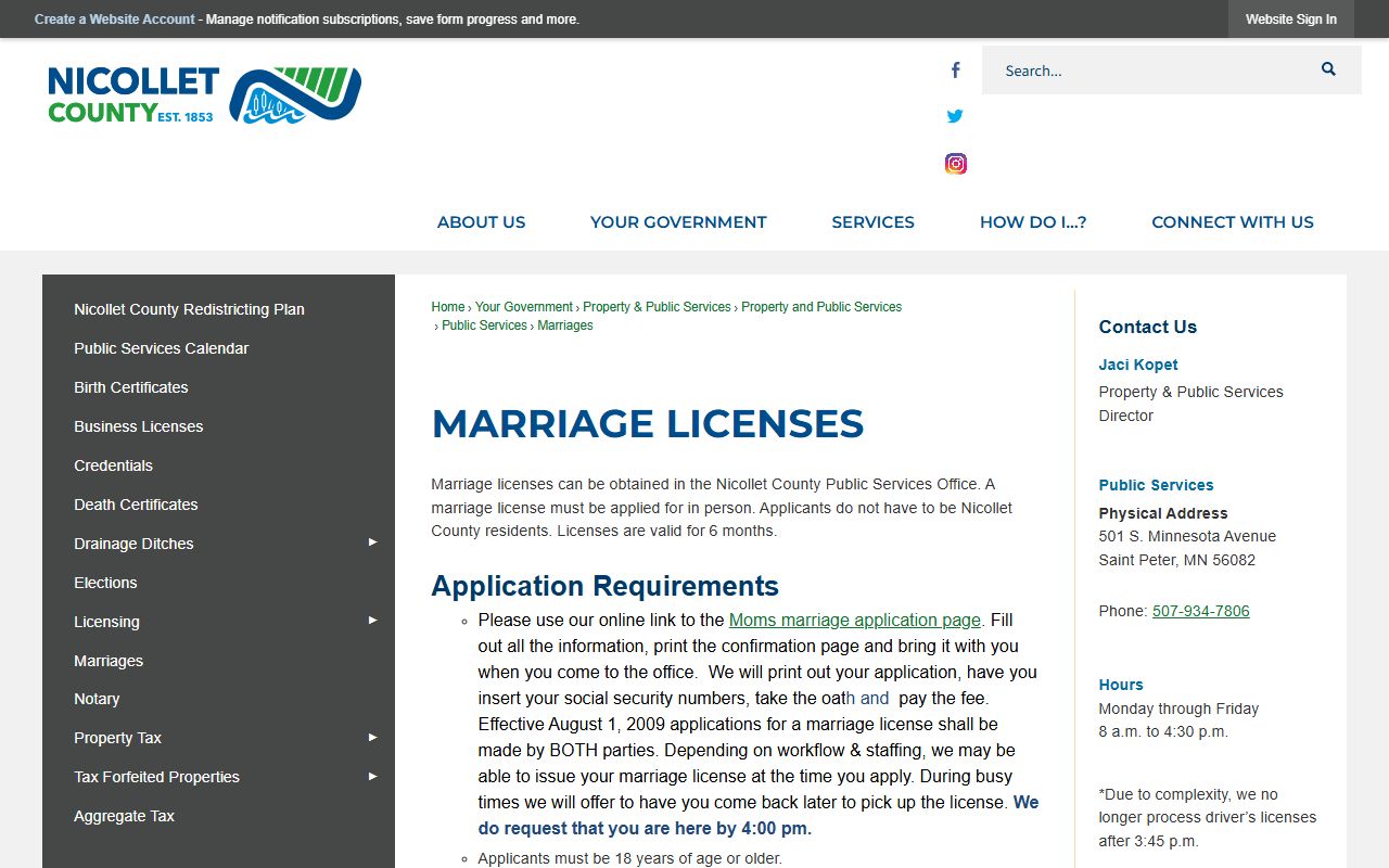 Nicollet County marriage divorce records marriage license page