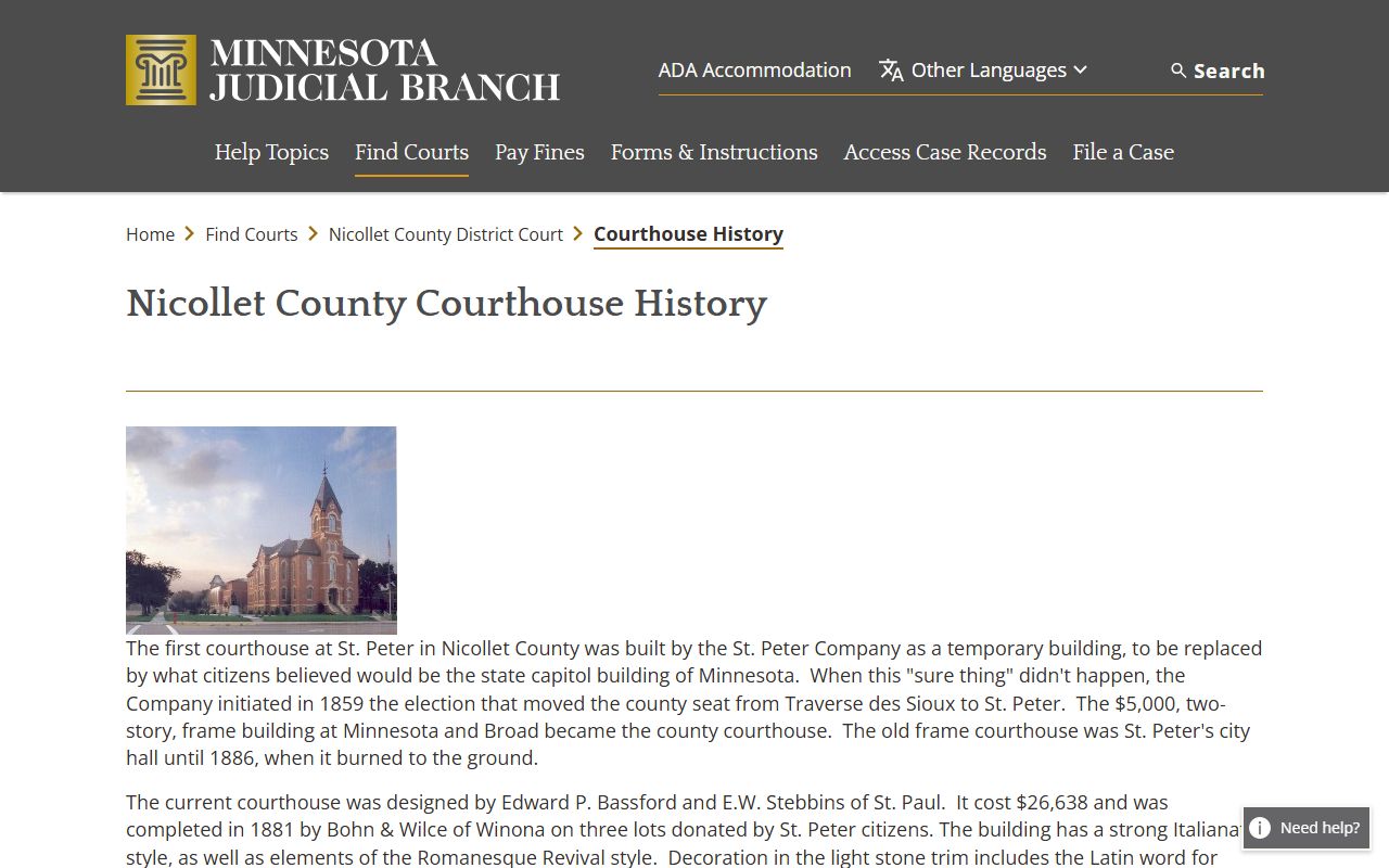 Nicollet County court records courthouse history
