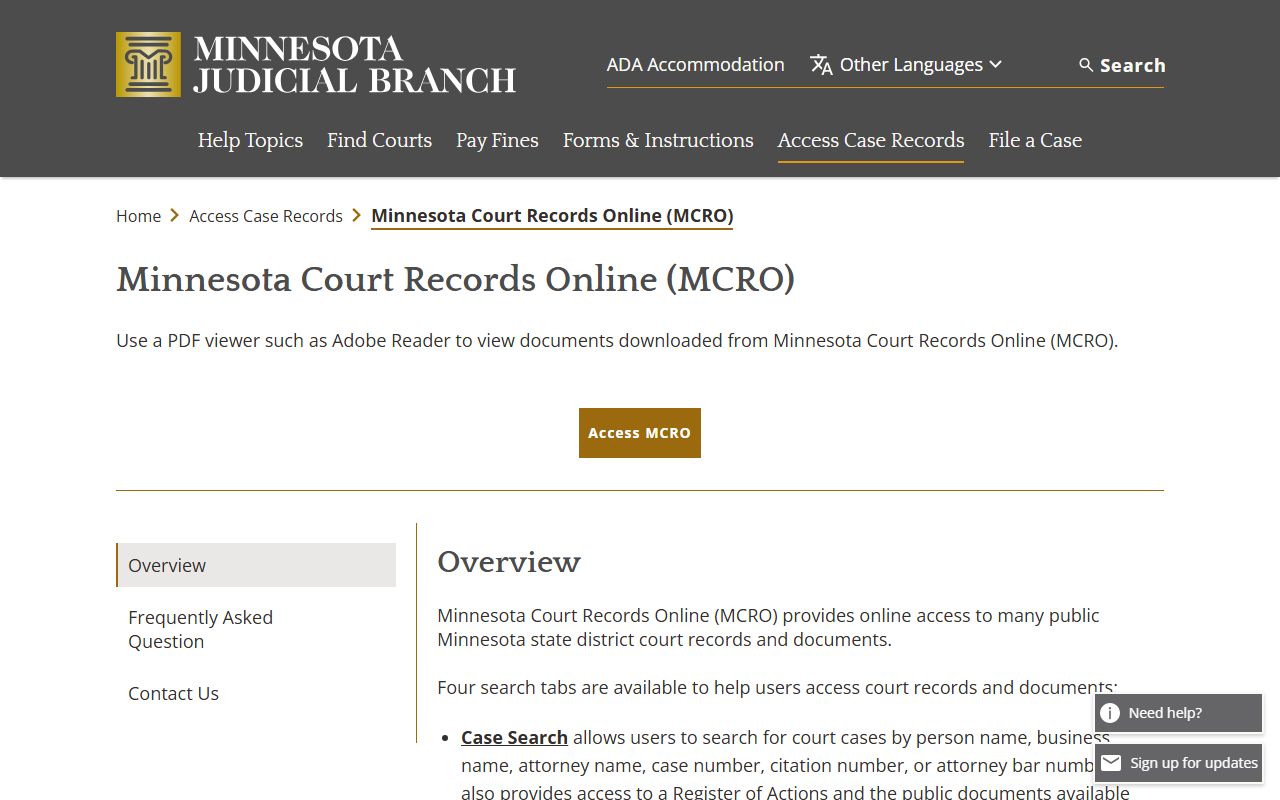 Nicollet County court records MCRO overview