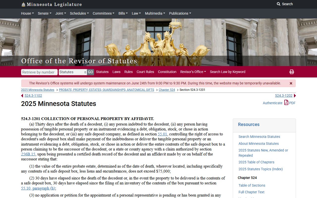 Nicollet County probate records small estate affidavit statute