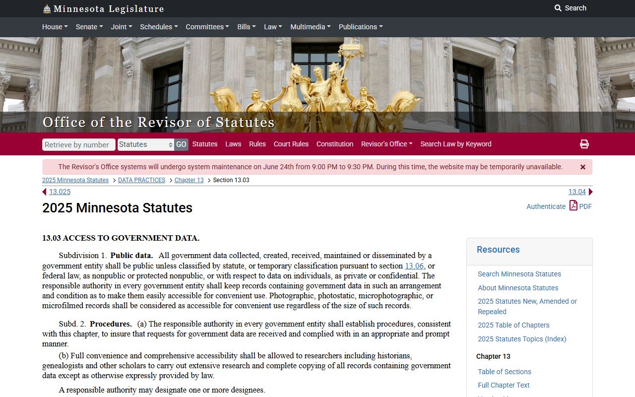 Nicollet County traffic court records Minnesota public data statute