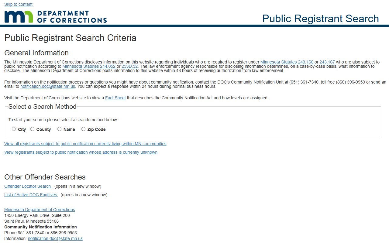 Nicollet County warrant records Minnesota DOC public registrant search